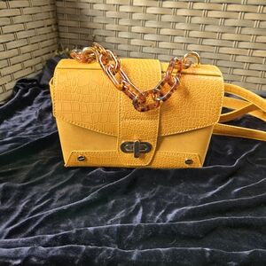 Street Level Mustard Croc Embossed Crossbody Chain Strap Bag
